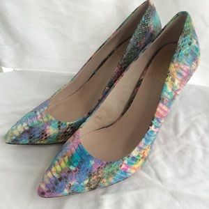 Vince Camuto rainbow hued, textured leather pumps.
