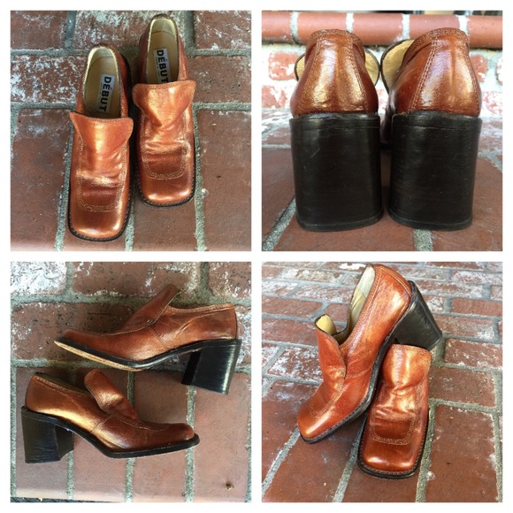 🍒🧨RARE! Copper stacked heel loafers Début - Picture 3 of 4