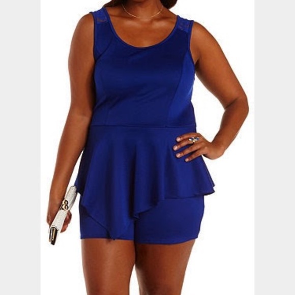 Royal Blue Peplum top Romper- NWOT