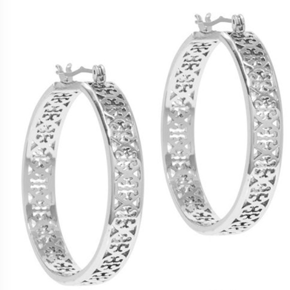 Tory Burch Silver Tone Large Hoops