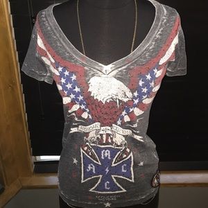Affliction graphic V neck tee