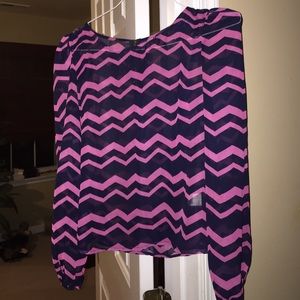 Pink & Blue chevron print blouse