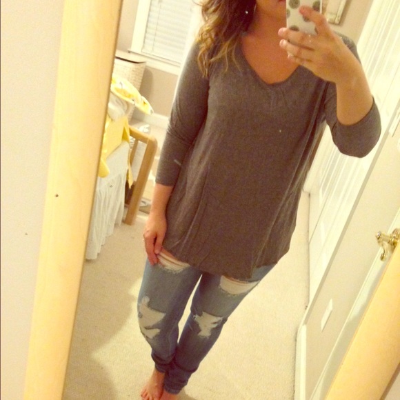 Grey tunic with jeweled shoulder detail