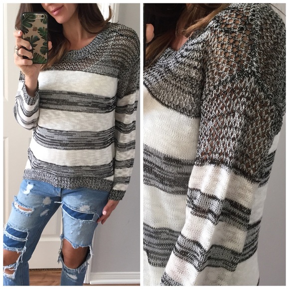 Sold • Black & White Striped Sweater Top - Picture 2 of 4