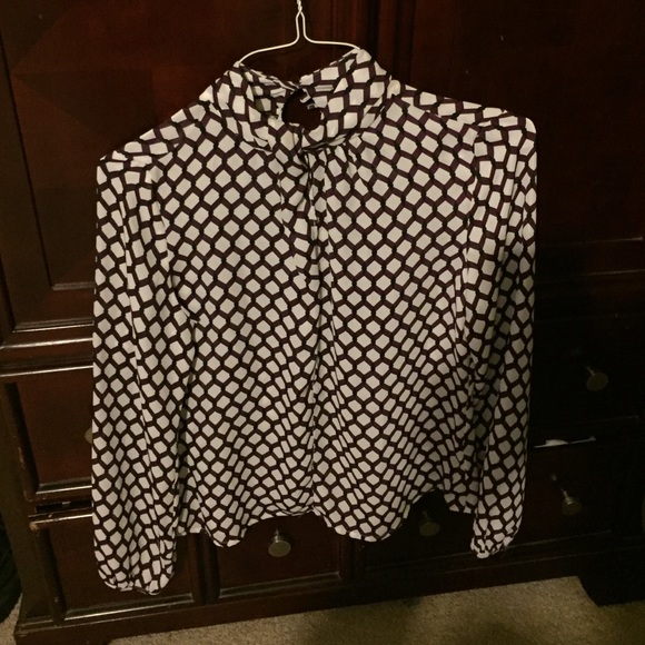 Purple and white print blouse