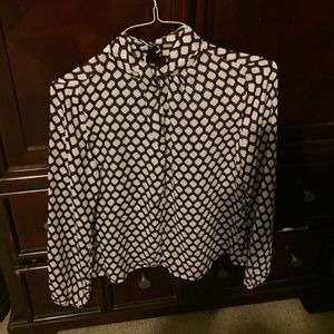 Purple and white print blouse