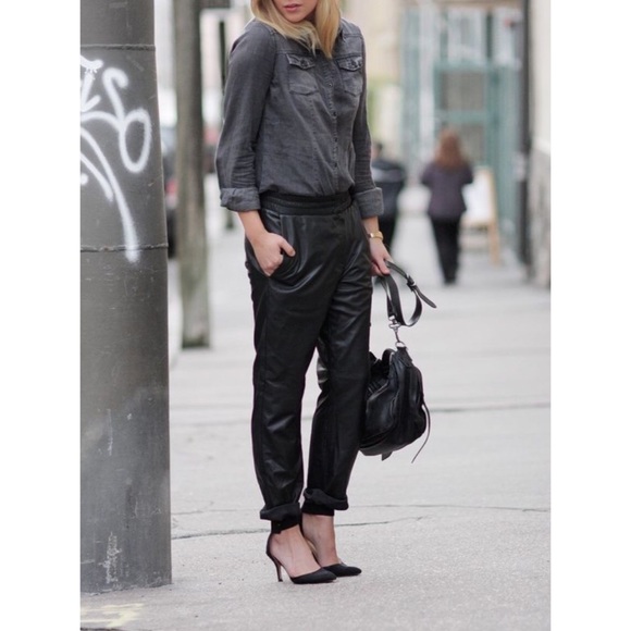 faux leather drawstring pants