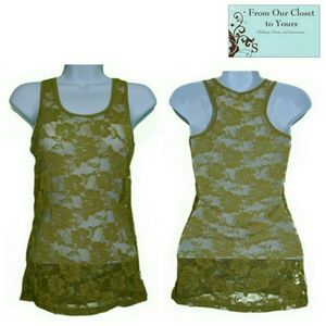 Color Story Green Sheer Flower Print Tank- size M