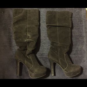 Black Suede Knee-High Boots