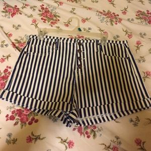 High Wasted Navy Blue Striped Shorts