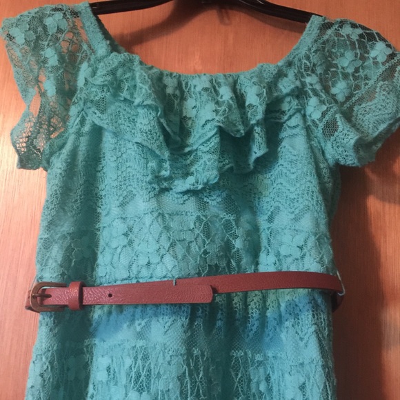 Turquoise lace dress with belt