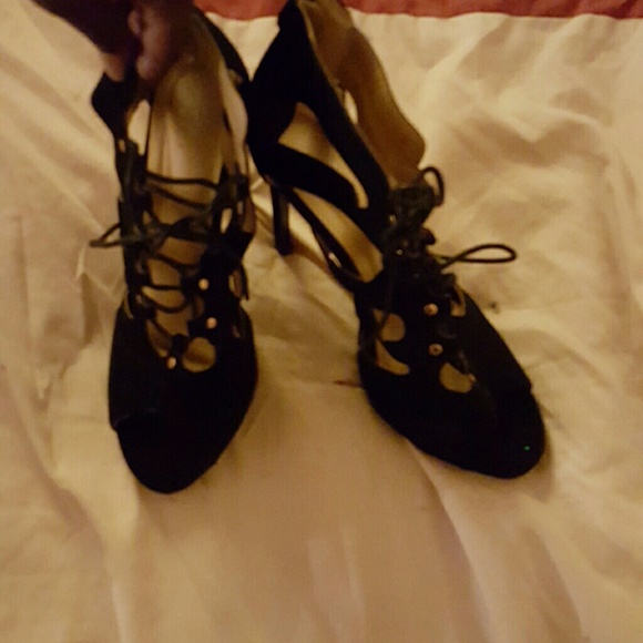 Black lace up stilettos