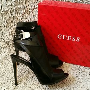 Black mesh peep toe pumps w/ Ankle Strap