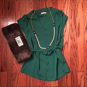 Emerald green silk top