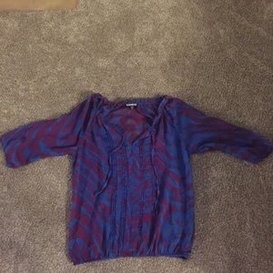 3/4 sleeve purple and blue sheer top