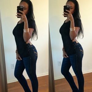 Black lace top & F21 peach pants