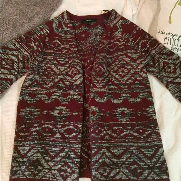 Maroon red and grey  thick knit cardigan