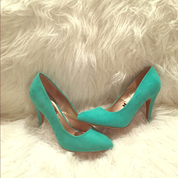 suede turquoise heels