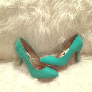 suede turquoise heels
