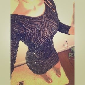 Adrianna Papell Black Sequined Cocktail Dress