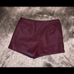 Faux Leather Burgundy Shorts