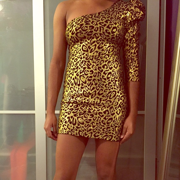 Gold and black leopard print dress