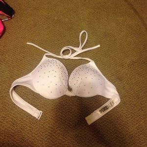 adjustable push up white rhinestone bikini top
