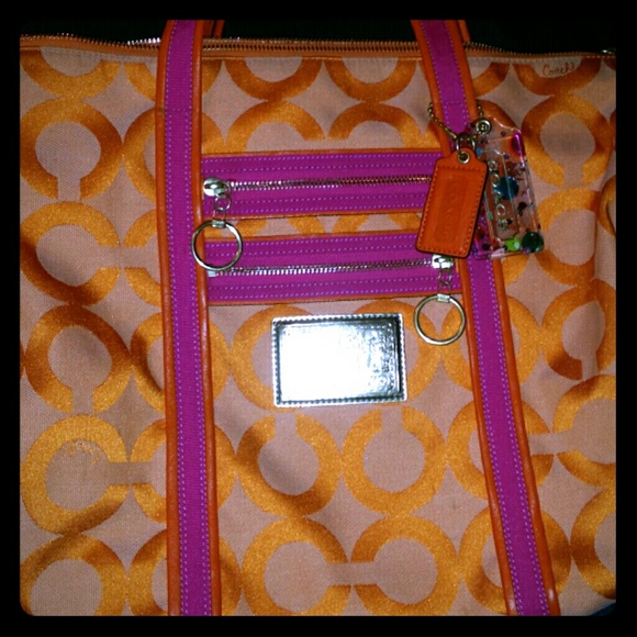 Coach poppy orange and pink tote