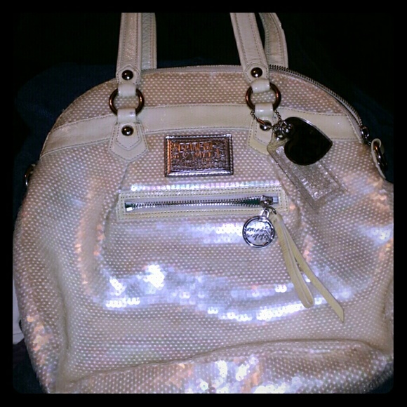 Sequins white coach poppy tote