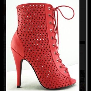Red Belize-2 Lace Up Open Toe Ankle Bootie