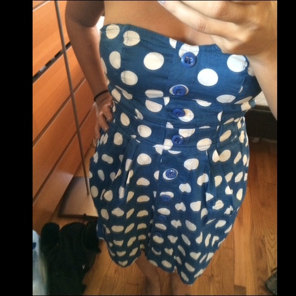 Forever 21 Blue Polkadot Strapless Dress