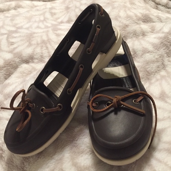 Crocs!  Brown boat shoes