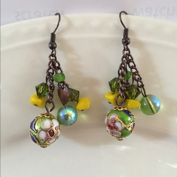 Green Swarovski, handmade antique earring jewelry