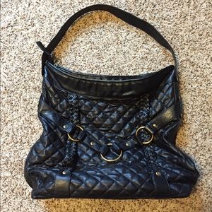 Nine West Black quilted faux leather hobo handbag