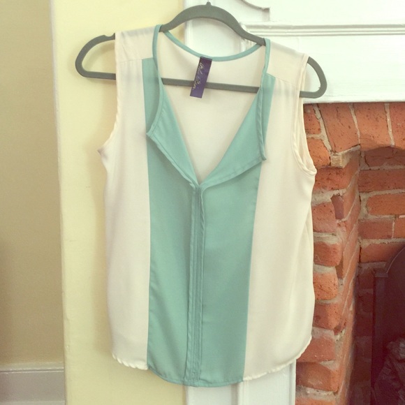 Tops - Sheer green and cream blouse