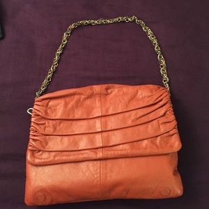 BCBG Orange Leather Clutch Bag