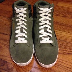 Puma green and camo healed sneakers