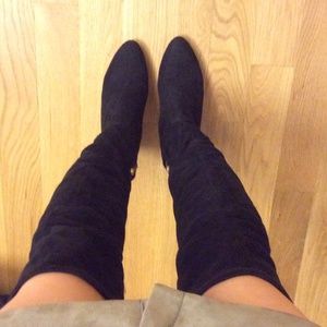 Black faux suede over the knee boots