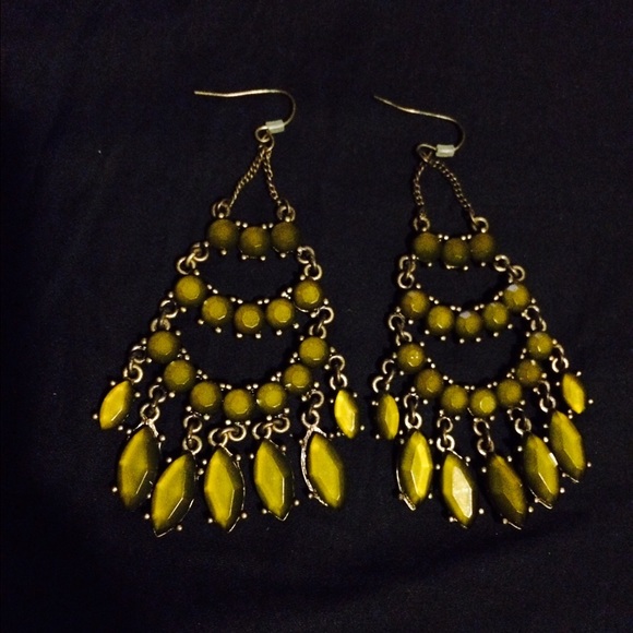 Olive green unique stone earrings