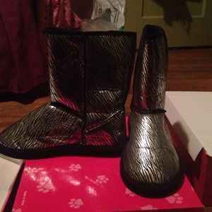 Metallic zebra print boots