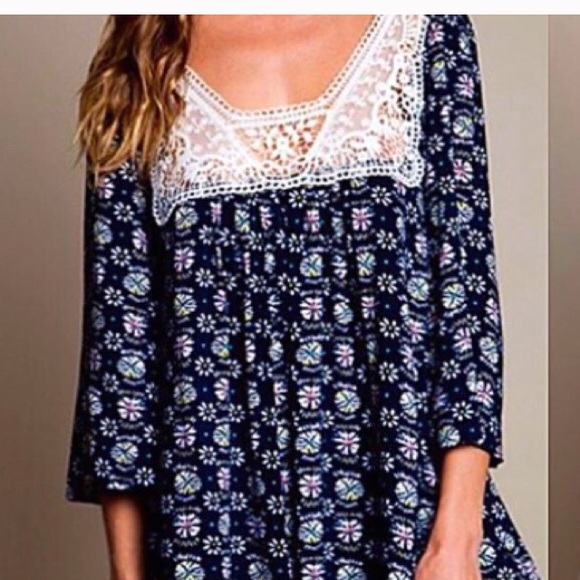 💕 Bohemian Dress with Lace 💕 S M L - Picture 2 of 3