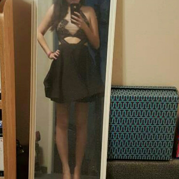 Nude + lace black dress