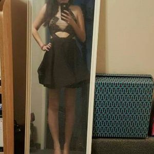 Nude + lace black dress