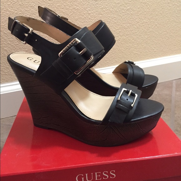 New GUESS Black Wedges Heels Size 6