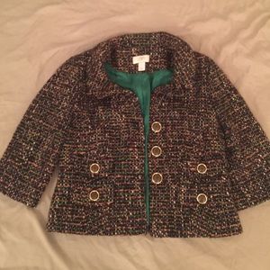 Ann Taylor Loft Green Tweed 3/4 Sleeve Blazer