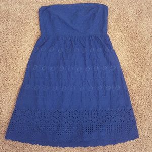 Blue strapless lace dress
