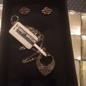 Harley-Davidson 18" purple stone neck and earrings