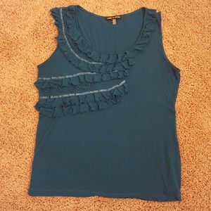 Blue ruffled tank