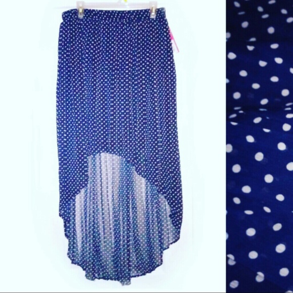 New Navy Blue Polka Dot Hi Low Skirt Size XL