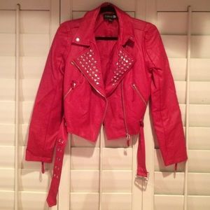 Red faux leather jacket
